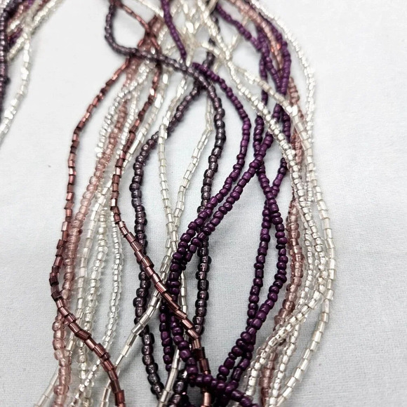 Cookie Lee Necklace Purple Silver Tone Beads Multi Strand 22 inch Jewelry - Picture 5 of 10